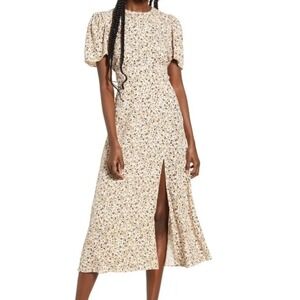 AFRM Dress Women's Jamie Floral Print Open Back Puff Sleeve Midi Cottagecore S